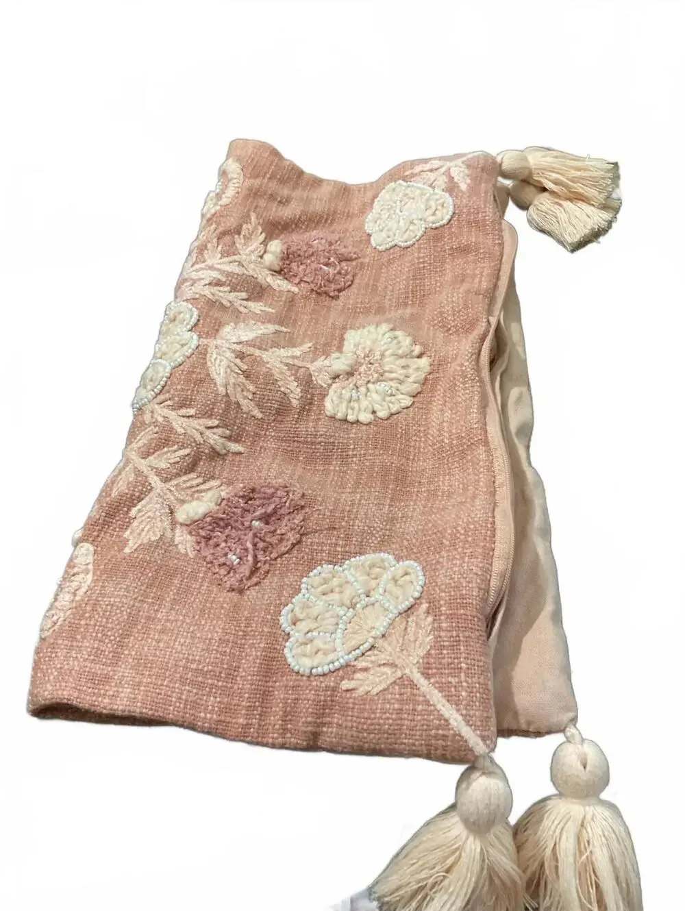Moss and Willow Embroidered Decorative Cushion Cover with Tassels